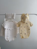 0-3 months Cotton Baby Romper Set – Bonnet and Booties Bee and Flower Embroidery - Image 10