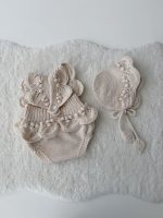 0-3 months Merino Baby Romper and Bonnet Set – Knit Sleeveless Outfit Beige - Image 6