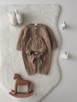 0-3 months Knit Merino Baby Romper and Bonnet Set Brown