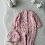 0-3 months Knit Merino Baby Romper and Bonnet Set Pale Pink