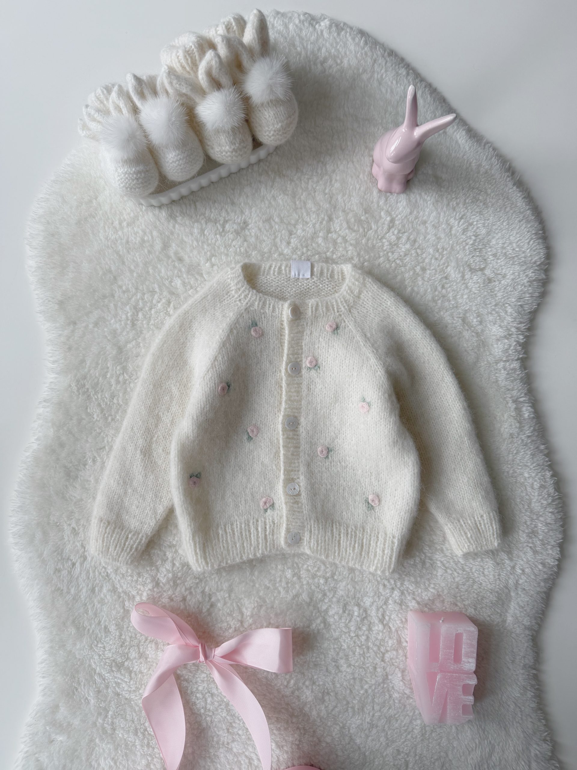 Processed with VSCO with hb1 preset Flower Embroidered Baby Cardigan – Cream Alpaca Knit - Image 1