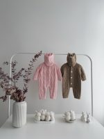 0-3 months Knit Merino Baby Romper and Bonnet Set Brown - Image 10