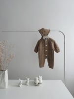 0-3 months Knit Merino Baby Romper and Bonnet Set Brown - Image 4