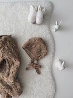 0-3 months Knit Merino Baby Romper and Bonnet Set Brown - Image 11