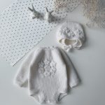 3-6 months Merino Knit Baby Romper and Bonnet Set