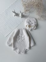 3-6 months Merino Knit Baby Romper and Bonnet Set