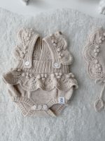 0-3 months Merino Baby Romper and Bonnet Set – Knit Sleeveless Outfit Beige - Image 3