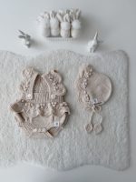 0-3 months Merino Baby Romper and Bonnet Set – Knit Sleeveless Outfit Beige
