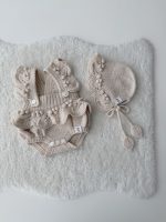 0-3 months Merino Baby Romper and Bonnet Set – Knit Sleeveless Outfit Beige - Image 9