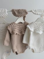 0-3 months Merino Knit Baby Romper and Bonnet Set - Newborn Photo Prop - Image 2
